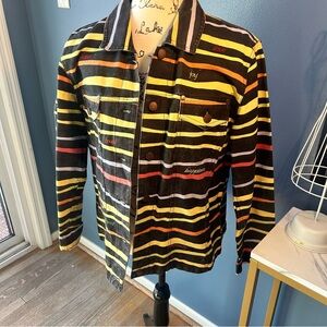 Multiples striped inspirational jean jacket